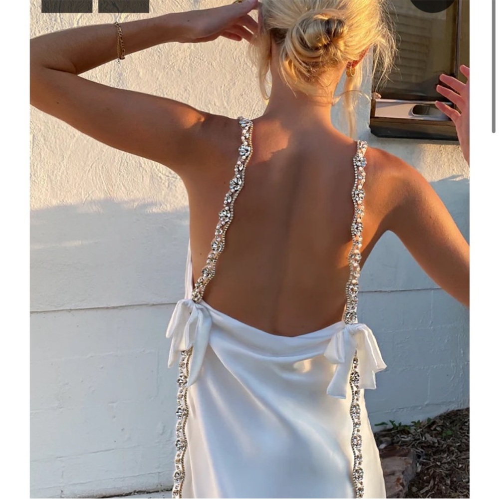White Backless Slip Dress with Spaghetti Straps